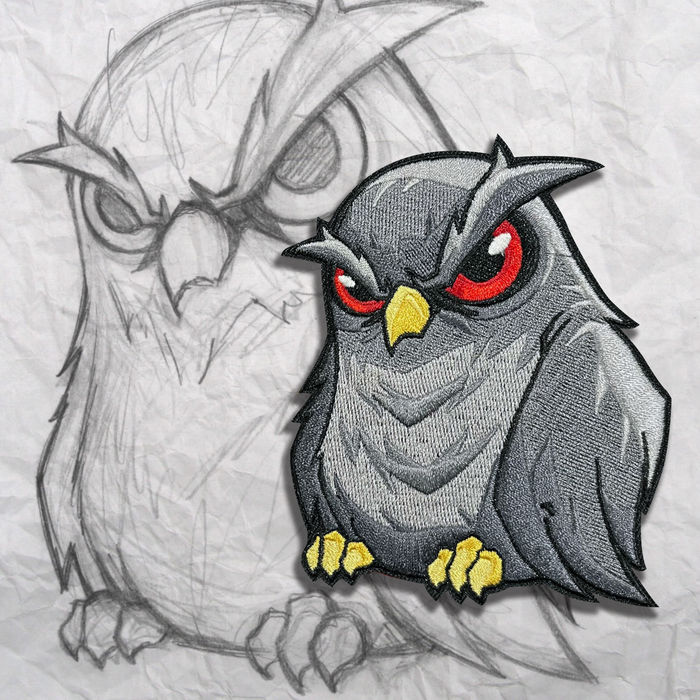 Grumpy Dark Owl Embroidery Patch