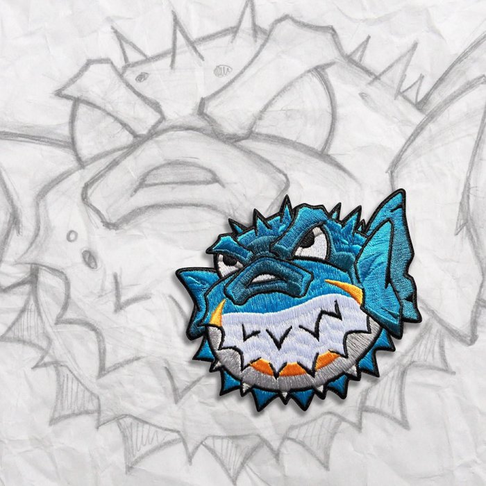Grumpy Blue Puffer Fish Embroidery Patch