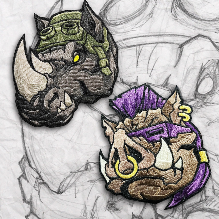 Grumpy Rhino and Pig Embroidery Patch