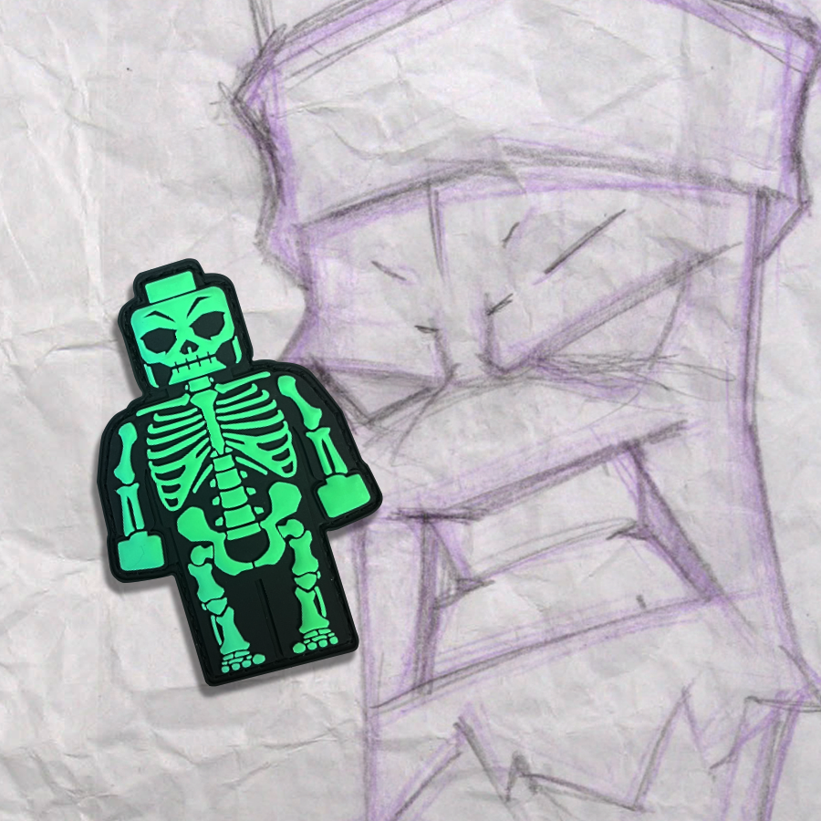 Grumpy Green Skeleton Brick Fig Pvc Patch