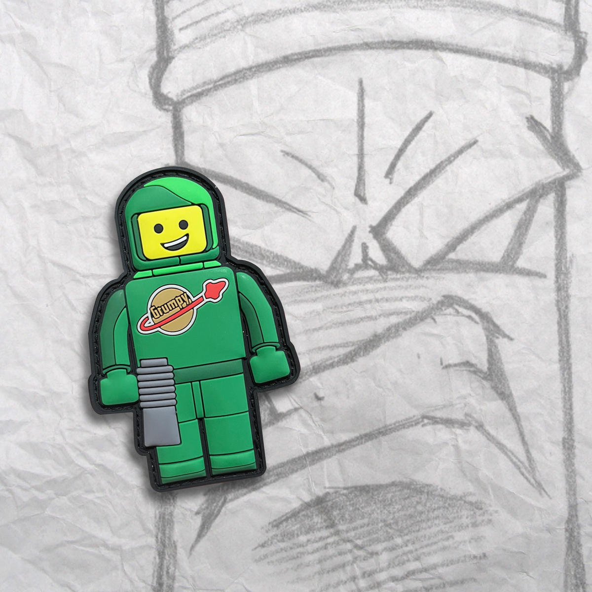 Green Spaceman Brick Fig Pvc Patch