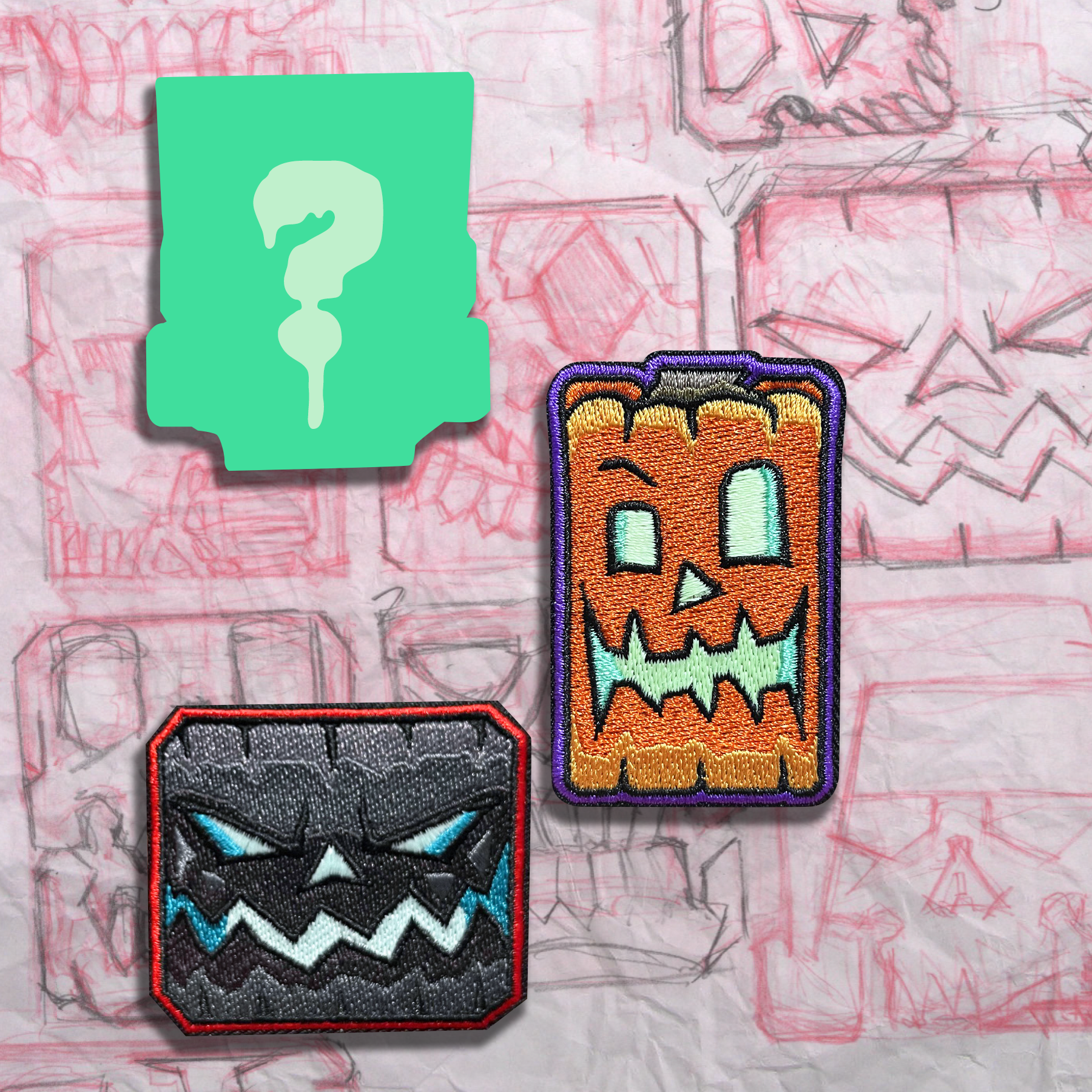 Grumpy Block Head V1 Halloween Embroidery Patch Set – Grumpy Pencil