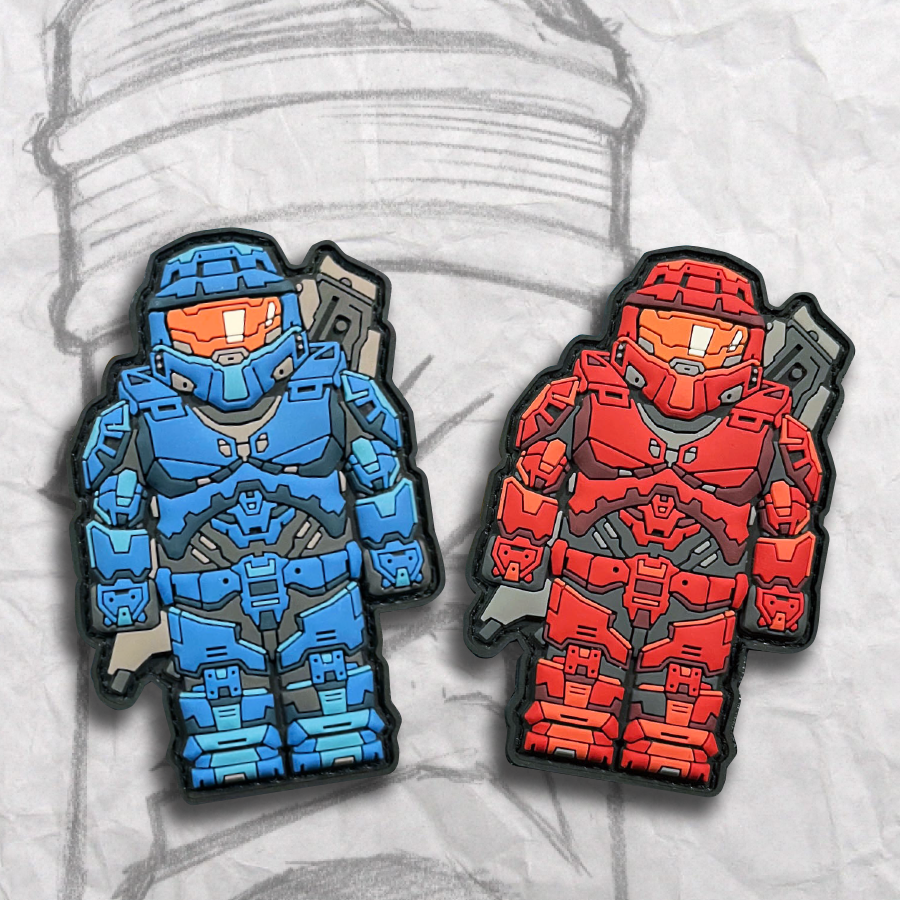 Grumpy Brick Fig Chief Red v Blue Pvc Patch set