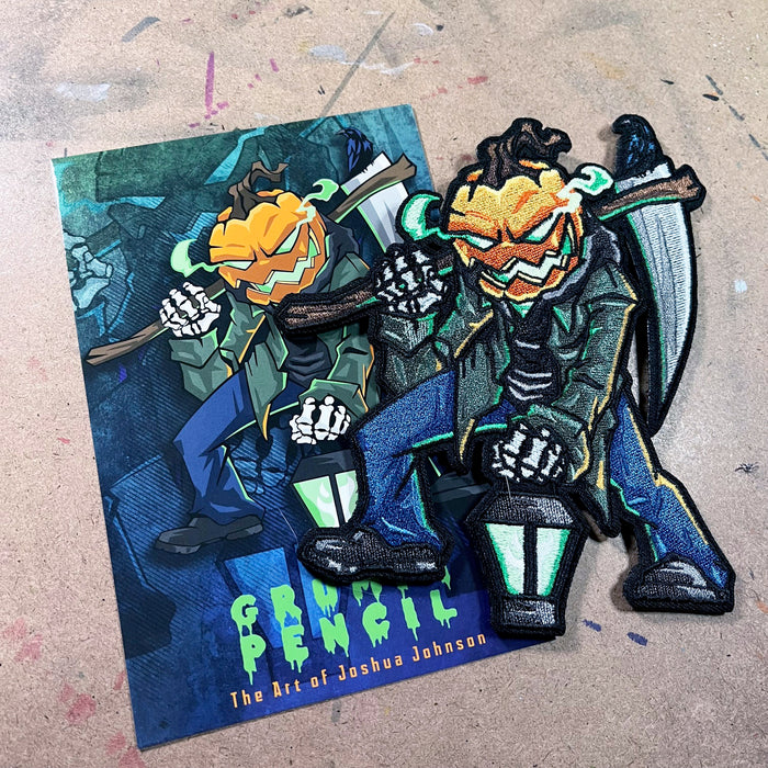 Grumpy Pumpkin Reaper Embroidery Patch