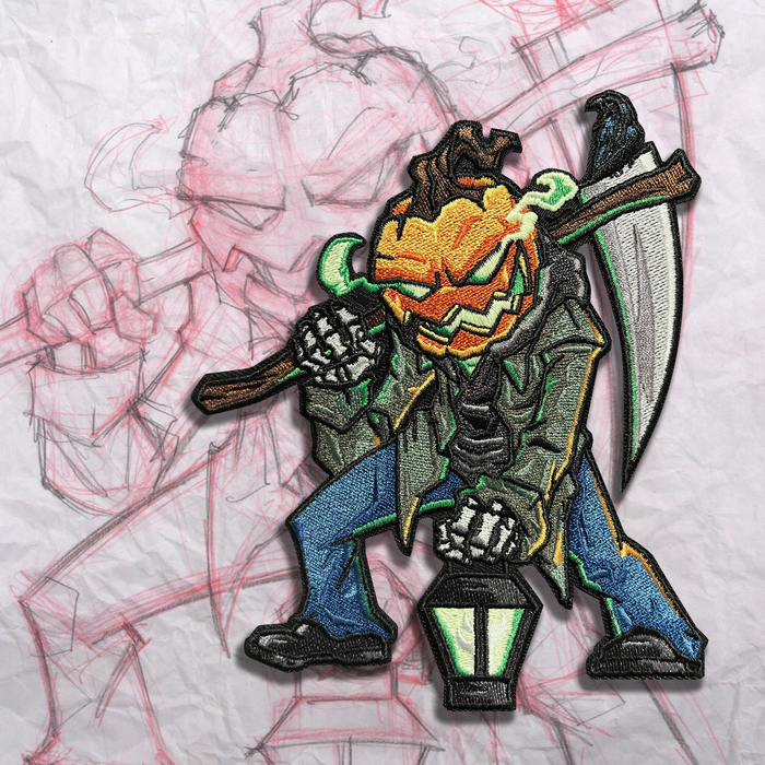 Grumpy Pumpkin Reaper Embroidery Patch