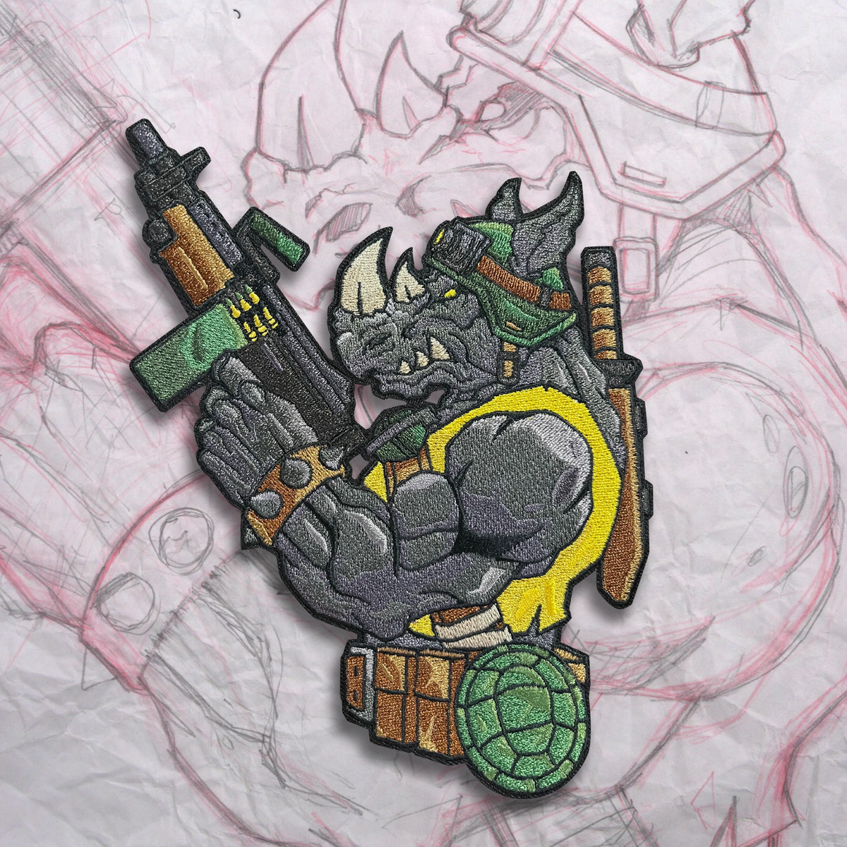 Grumpy Rocksteady Shooter Embroidery Patch