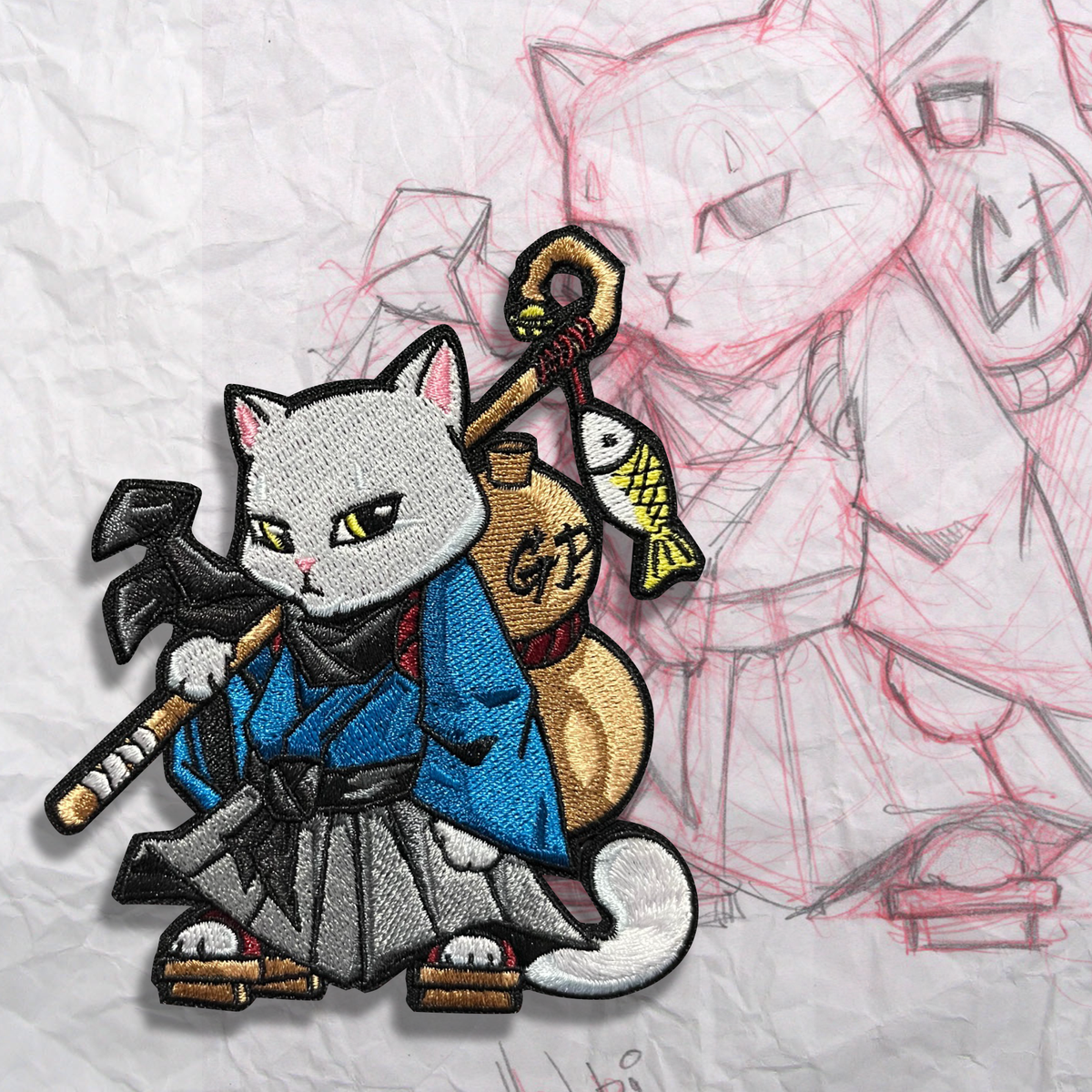 Grumpy Sake Cat Embroidery Patch