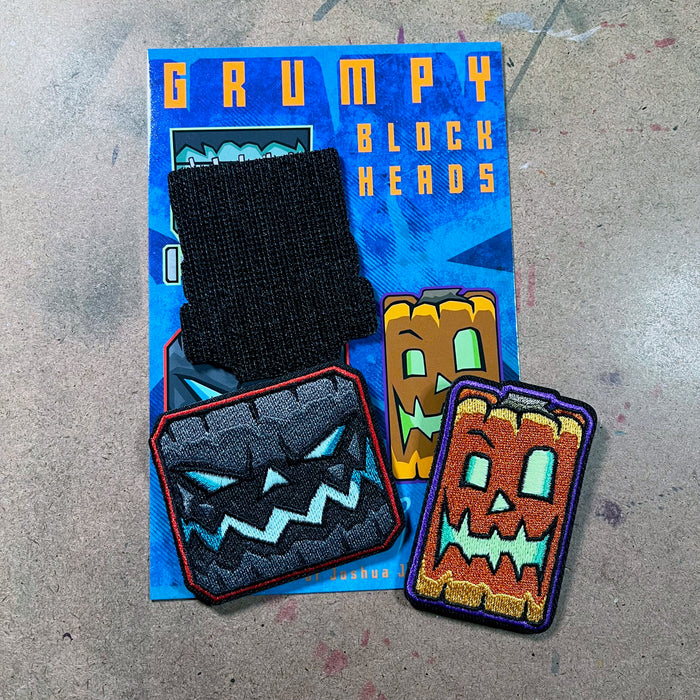Grumpy Block Head V1 Halloween Embroidery Patch Set
