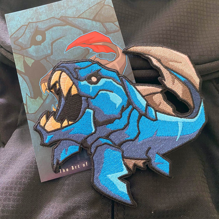 Grumpy Dunkleosteus Fish, Deep Blue Embroidery Patch