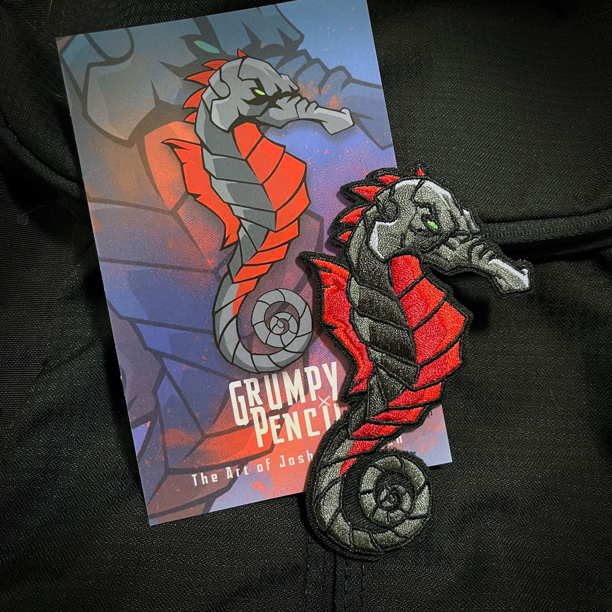 Grumpy Dark Seahorse Embroidery Patch