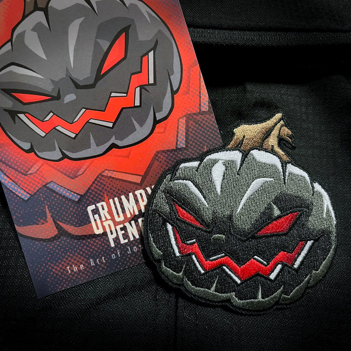 Grumpy O' Lantern Dark Pumpkin Embroidery Patch