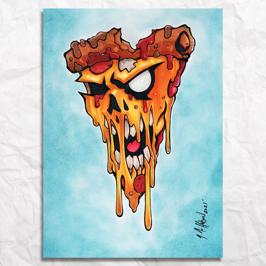Zombie Pizza First Slice Original Artwork – Grumpy Pencil